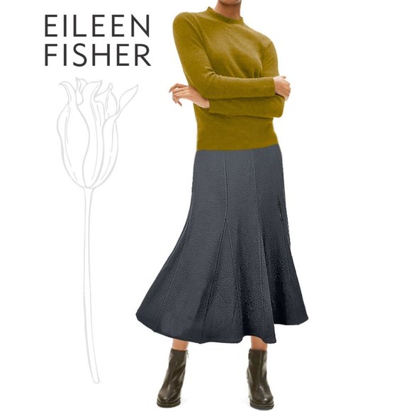 EILEEN FISHER Dark Grey Wool Gored Midi Length Skirt - Picture 1 of 8